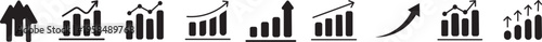 Growth icon set. Containing arrow up, growing graph, business chart icons.
