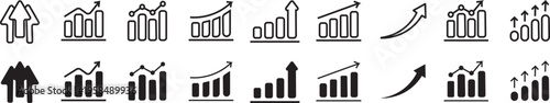 Growth icon set. Containing arrow up, growing graph, business chart icons.