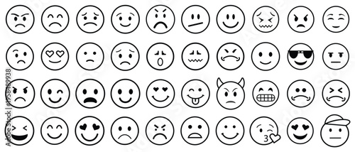 Collection of various emoticon faces on white background