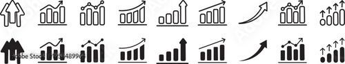 Growth icon set. Containing arrow up, growing graph, business chart icons.