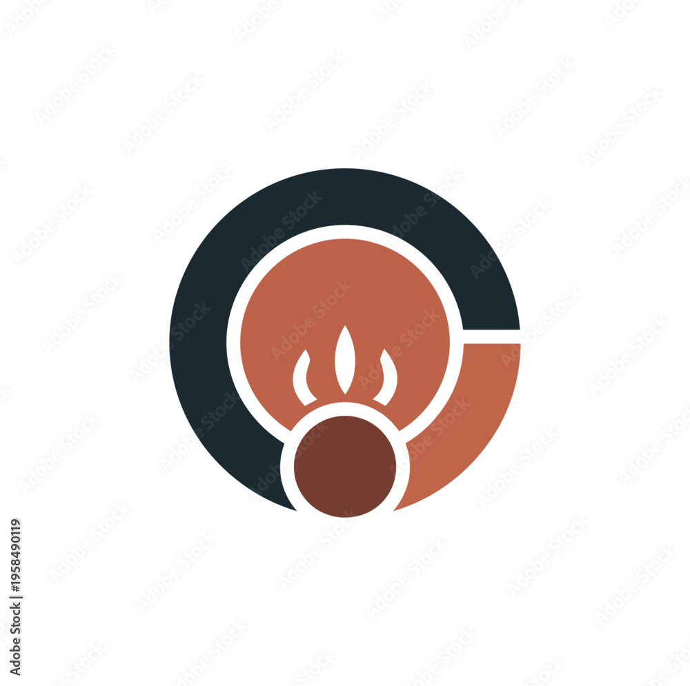 Obraz premium Abstract geometric design with flame symbol on black background