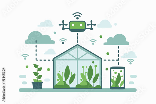 Smart greenhouse monitored by a drone and connected mobile device