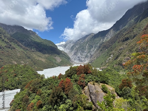 Photos Franz Josef Glacier flowing through lush temperate rainforest, West Coast, New Z
