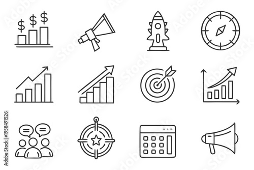 Business icon set in clean, minimal line vector