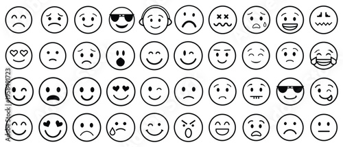 Collection of various emoticon faces on white background