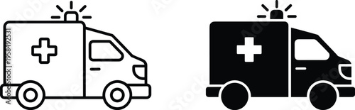 Ambulance emergency vehicle icon, medical rescue transport van symbol, healthcare emergency response service concept, hospital vector illustration isolated