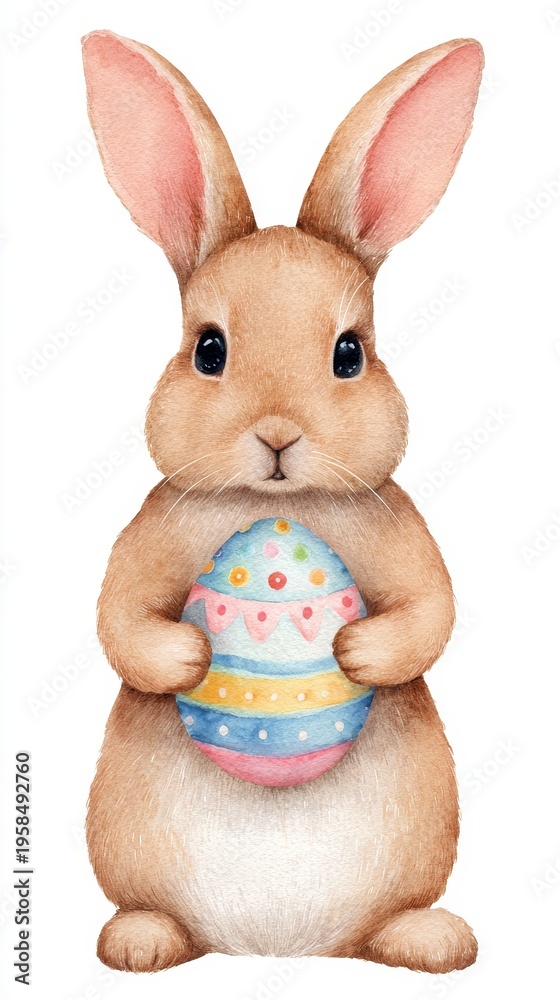 Obraz premium Easter bunny holding colorful egg spring celebration digital art whimsical style cute viewpoint festive theme