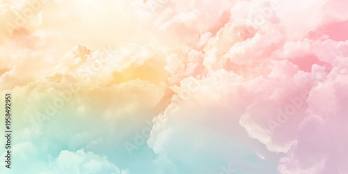 Dreamy Pastel Sky with Soft Colorful Clouds. Airy Sky Background with Dreamy Cloud Formation. Fantasy Sky with Light Clouds and Pastel Glow
