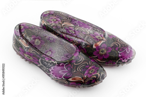 Floral and transparent rubber shoes. Turkey