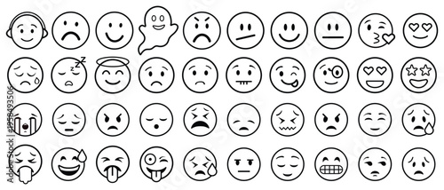 Collection of various emoticon faces on white background