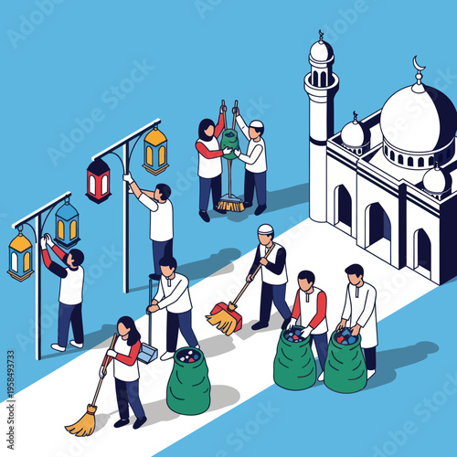 People Cleaning Mosque Premises Together.