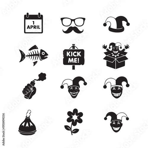April fools' day silhouette icons for pranks and jokes on april 1st