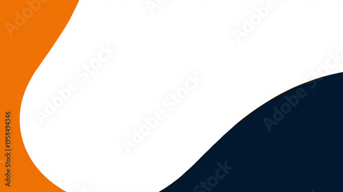 a simple white, minimalistic orange and white background with rounded corners, a dark blue shape in the bottom right corner with most of it white