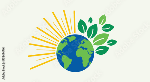Earth surrounded by green leaves and sun rays symbolizing eco-friendly whisk-generated concept for a sustainable future on our planet.