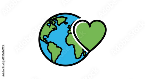 A heartwarming scene of a green heart embracing the Earth from space with love and care in a beautiful illustration.