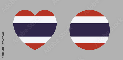 Free Download National Flag of Thailand circle, heart icon, sticker, badge set. Thailand flag round, heart shaped button, banner, background. Flag of Thailand heart, rounded sign, symbol. - GFXLoad