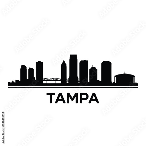 Silhouette of tampa skyline with the city name prominently displayed below