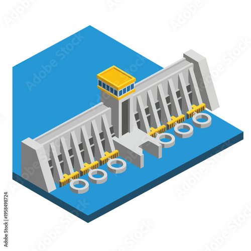 3D Rendering of Hydroelectric Dam Structure.