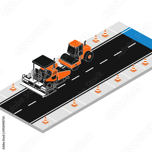 Asphalt Paver Machine on Road Construction Site.
