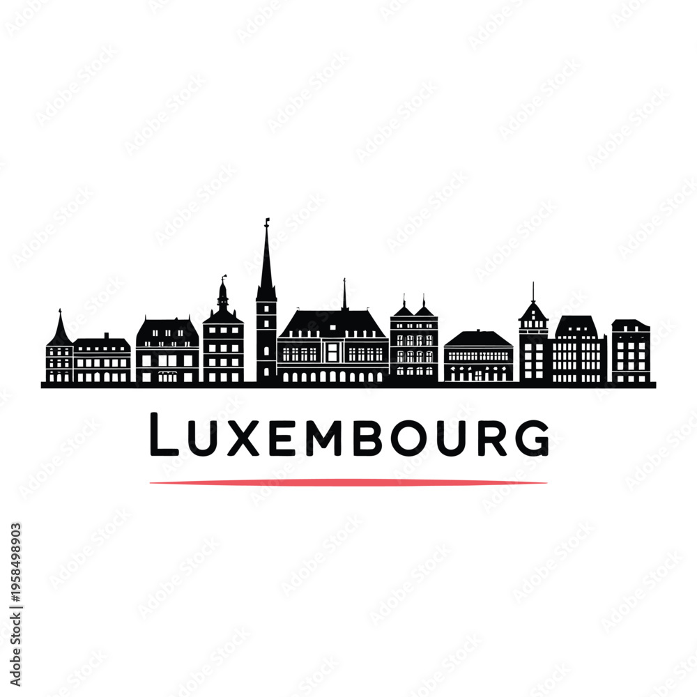 Obraz premium Luxembourg city skyline illustration with prominent architectural features