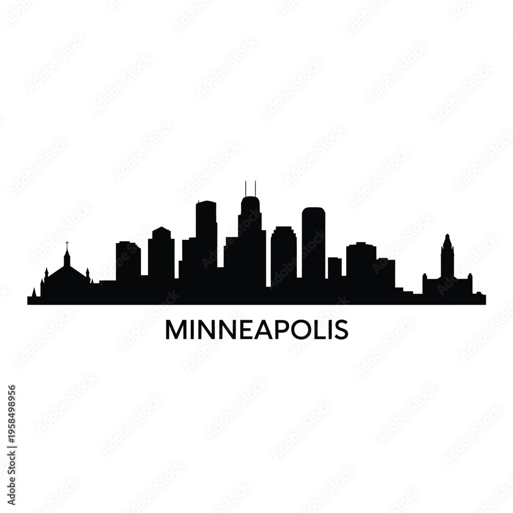 Naklejka premium Minneapolis skyline silhouette against a stark white background