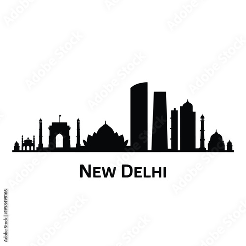 A striking black silhouette of new delhi s skyline with landmark buildings