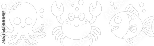 Set of 3 sea creatures vector illustrations