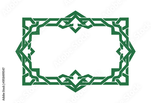 Geometric emerald green frame on black background