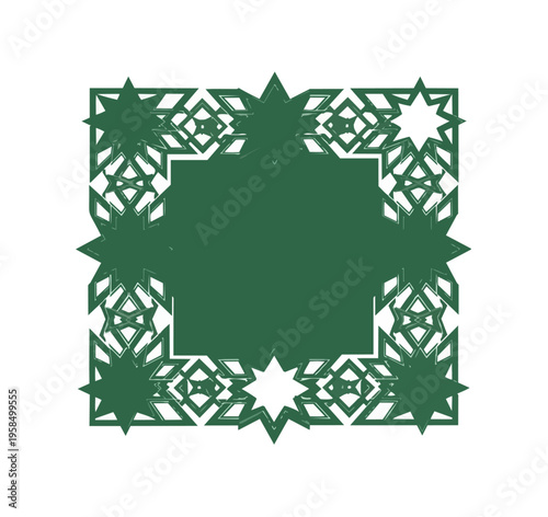 Geometric emerald green star frame design on black background
