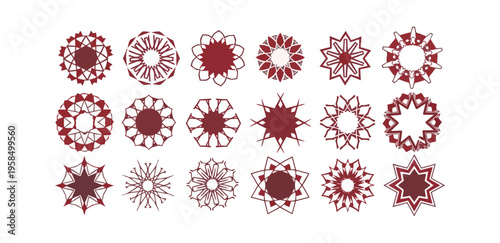 Geometric floral ornament designs on dark background