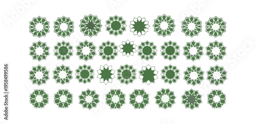 Geometric floral pattern design elements on black background