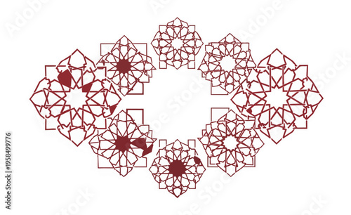 Geometric pattern design decorative element in burgundy and white