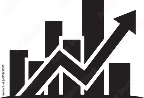 A black and white graph with an upward trend arrow