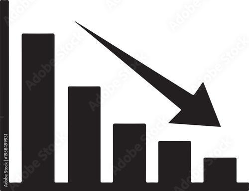 Declining trend graph with downward arrow