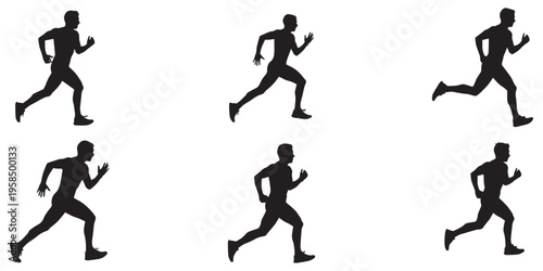 Male athlete running silhouettes in different motion steps eps 10