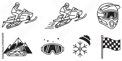 Snowmobile winter sports icons set with equipment and gear eps 10