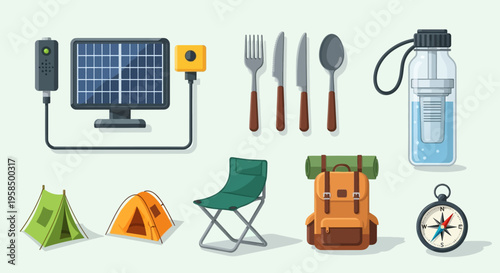 Camping equipment and solar panel for outdoor adventure
