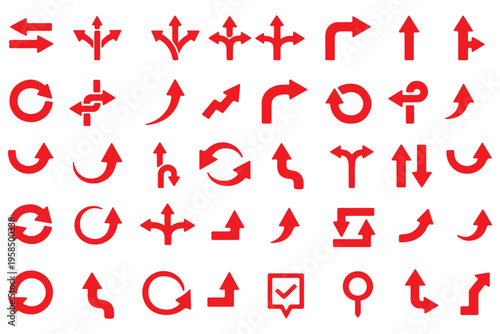 Road traffic direction arrows flat set. You-turn, left, right, two way, three way transportation direction arrow symbol. decision icon vector Trafic way icon