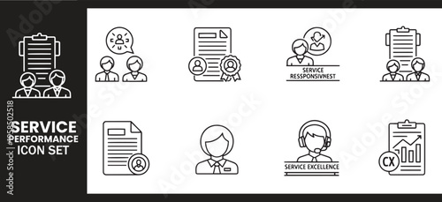 Service Performance and Customer Excellence Management Icon Set