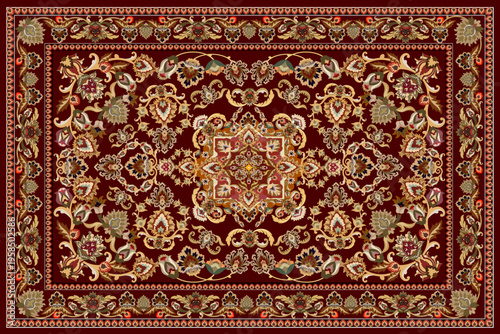 Luxury Persian Seamless Carpet Pattern with Floral Diamond Design