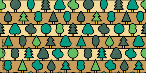 木々が並ぶ可愛らしい森のイラスト模様