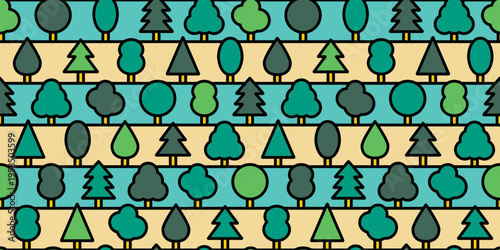 森の木々が並ぶ可愛らしい背景模様