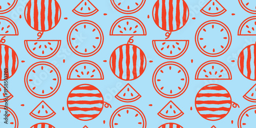 スイカと果物のスライス模様の背景素材