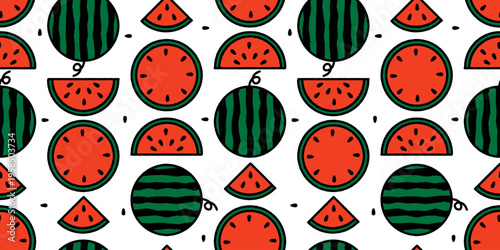 夏の可愛いスイカの手描き模様