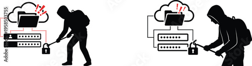 Cloud security illustration people unlocking server data access