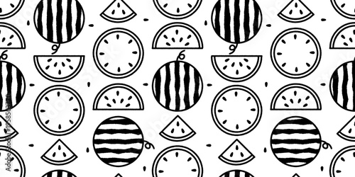 夏の西瓜をテーマにした手描き繰り返し模様