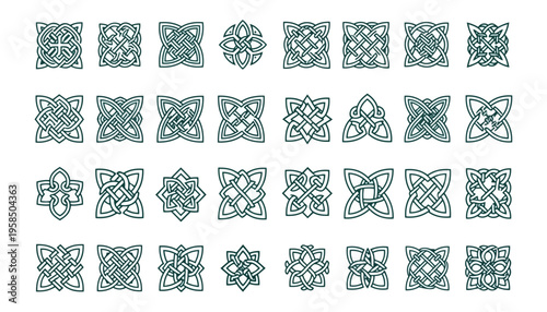 Celtic knot patterns collection on dark background