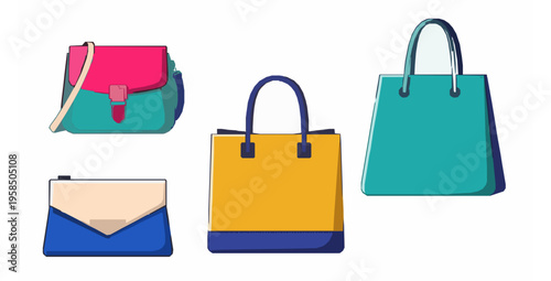 Colorful Women Handbags Vector Collection with Crossbody Shopper and Clutch