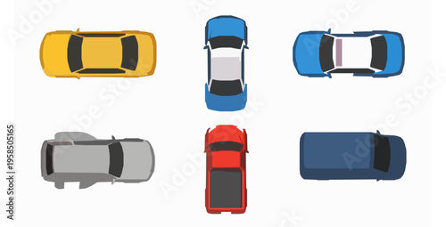 Modern Top View Vehicle Icons Vector Set for City Transport and Traffic