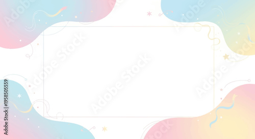 Colorful April Fools' Day social media frame with pastel shapes and icons for celebration and prank illustrations